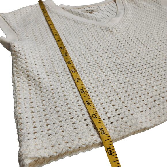 Madewell Womens Knit Mesh V Neck Crop Tee Size Medium Cream Boxy Open Weave Boho - Picture 10 of 10